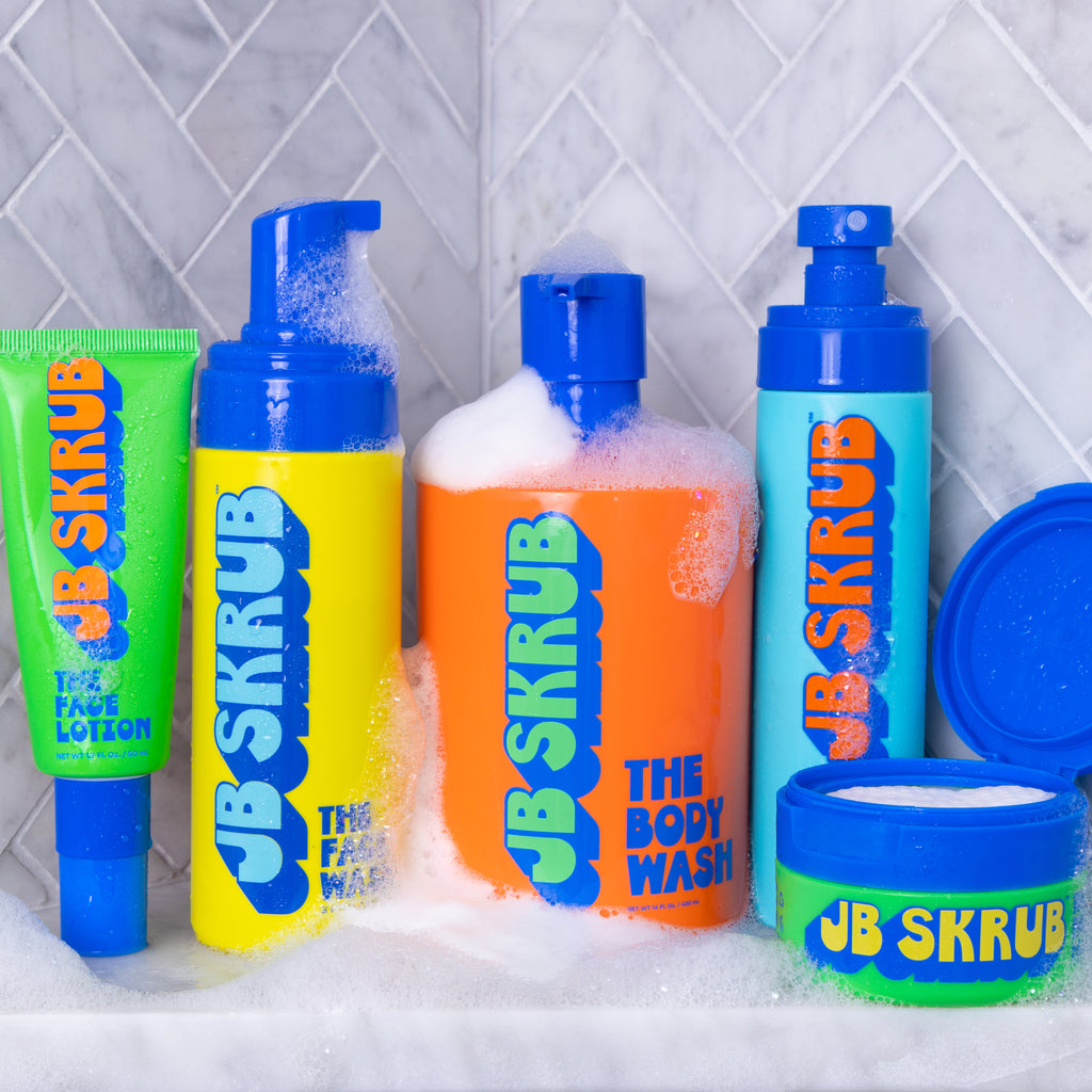 JB SKRUB full product range in the shower with foam